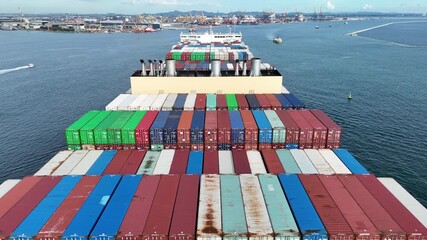 Stern cargo container ship working. Ship carry container. Container bulk Cargo Ship Large vessel running to yard port concept freight shipping ship. import export. trasportation logistics service	 - Powered by Adobe