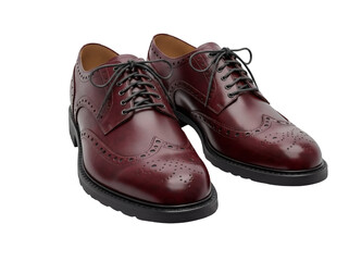 Burgundy leather wingtip dress shoes isolated PNG, classic men s footwear for formal occasions and professional attire on transparent