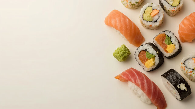 Sushi Assortment on Minimal Light Background