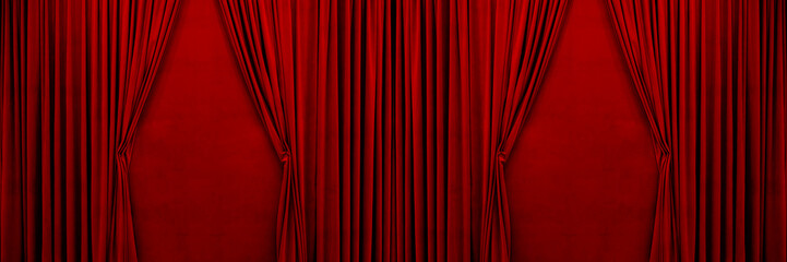 Theatrical red velvet curtain backdrop
