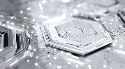 Sleek silver circuit board design evokes future tech and innovation, ideal for modern technology and engineering projects with a futuristic vibe