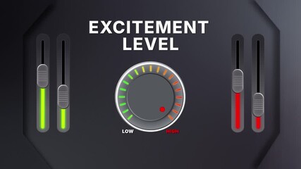 Excitement level gauge animation for emotion, energy and motivational visuals
