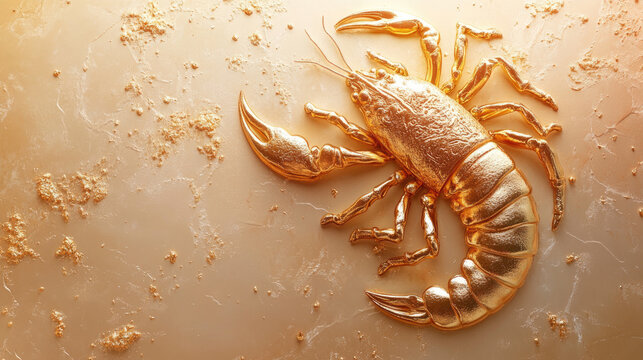 Golden Scorpio zodiac symbol shining brilliantly against a luminous bokeh background, embodying the essence of astrology, birth signs, and mystical interpretations