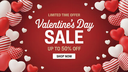 Valentine's Day sale announcement with lovely hearts retail promotions and romantic marketing