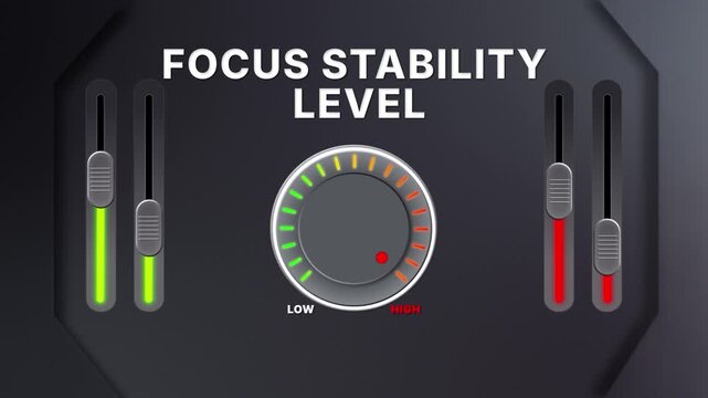 Focus stability level gauge animation for productivity and cognitive performance visuals