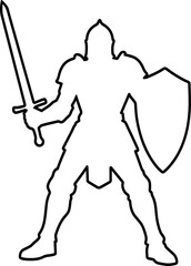 Knight with sword and shield outline silhouette.