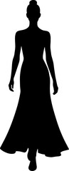 Illustration of a female model in dress black silhouette.