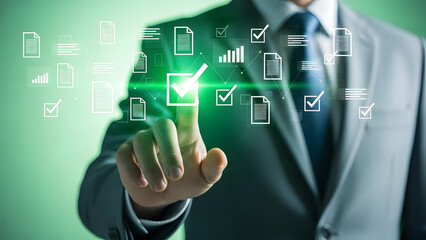 Businessman touching digital checklist interface business concept