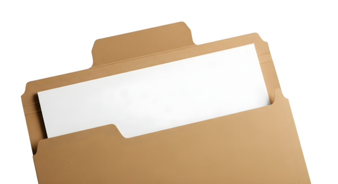 Open brown envelope with white paper isolated on transparent background
