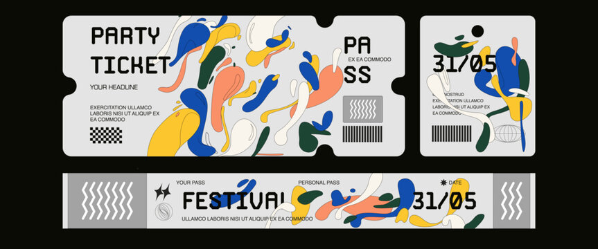 Control ticket bracelets for events, disco, festival, fan zone, party, staff. Vector mockup of a festival bracelet in a futuristic style.