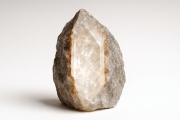 Fototapeta premium Quartz Slice Close-Up, Illuminated Natural Crystal Mineral Isolated on White Background