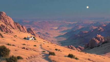 Fototapeta premium Beautiful dawn over the ancient landscape of Bethlehem with a glowing stable