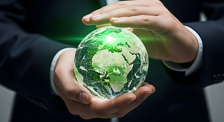 Environmental protection concept globe in hands world sustainability earth day green energy future ecology