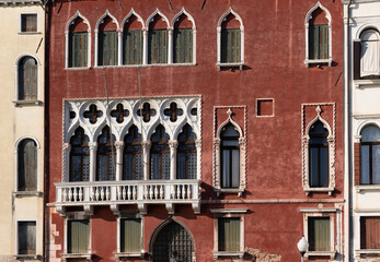 Houses and palaces seen from a motorboat cruise along the Grand Canal in Venice