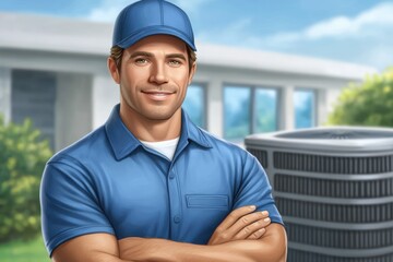 A man in a blue shirt is posing for a picture. He is smiling and he is a technician. The image has a cheerful and positive mood