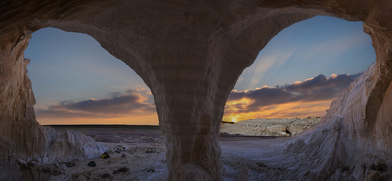 Sunset through the Tuzbair Arch, Mangystau, Kazakhstan