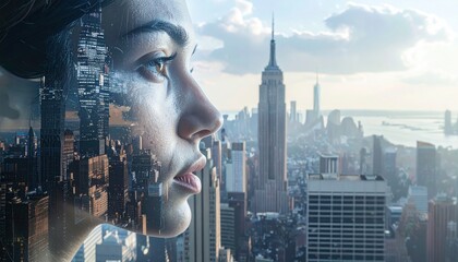 Woman  New York Skyline.