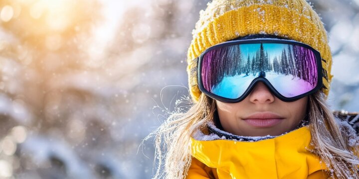 Winter Adventures Enjoying Joyful Outdoor Experiences with Stylish Snow Goggles on Ski Slopes