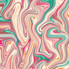 Abstract fluid marble swirl background with pastel pink, teal, and cream colors, flowing liquid texture for modern abstract design, wallpaper, branding, and motion visuals.