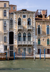 Houses and palaces seen from a motorboat cruise along the Grand Canal in Venice