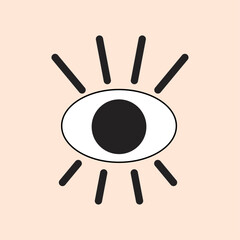 Vision icon. Search, research concept. Eye vector, sign, symbol. View, look, opinion, glance, peek, glimpse, eyebeam. Checking, analysing, studying. Flat vector illustration. 