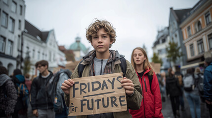 Youth holding Fridays for Future sign at protest.