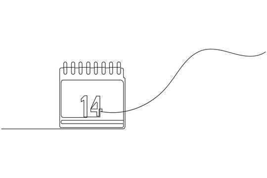 Continuous line drawing calendar showing day 14 and a wavy path