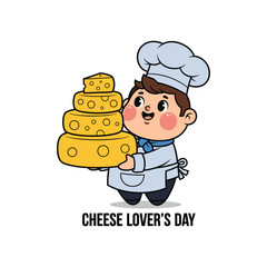 Cheerful Chef Holding Stack of Cheese Blocks with Cheese Lover's Day