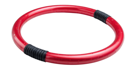 Red Fitness Exercise Ring with Black Grip Pads Isolated on White Background