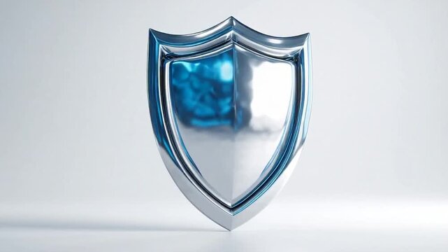 Blue metallic shield on white background for security concept 