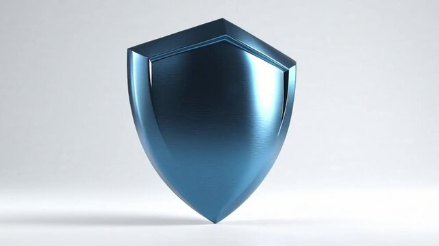 Blue metallic shield on white background for security concept 