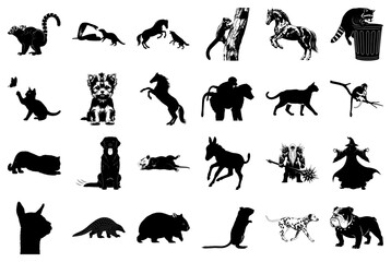 Assortment of Animal and Fantasy Silhouettes Keywords: lemur, otter, horse, raccoon, cat, dog