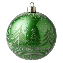 Green Christmas ball with white background, Green Christmas Ball Realistic Style,  A shiny green Christmas bauble with intricate,  Xmas decorated baubles.