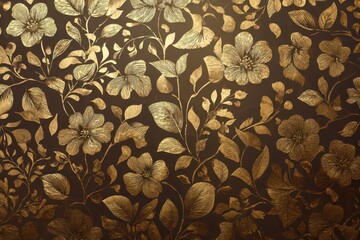 Gilded botanical backdrop featuring intricate floral motifs and metallic textures