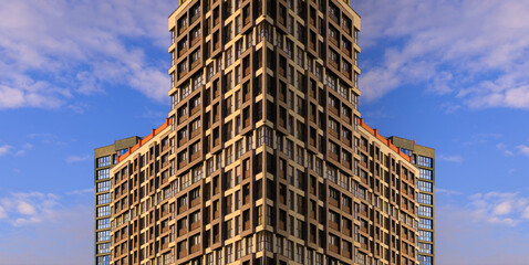 The sun is reflected in the building. Sunlight and beautiful cityscape, modern buildings and city streets, public place