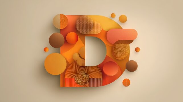 Geometric orange D emblem with scalable icons across industries for creative marketing assets