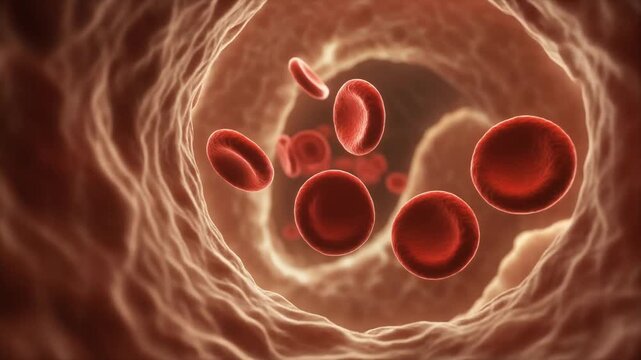 Crimson cells travel through vessel tunnel