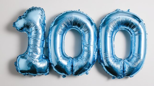 Glossy blue numeric balloons in a minimal studio setting against white backdrop
