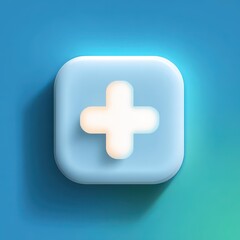 Obraz premium Glowing add icon inside a rounded button on a cool blue gradient background