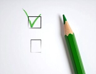 Green pencil marking a checklist box showcasing choices and affirmations