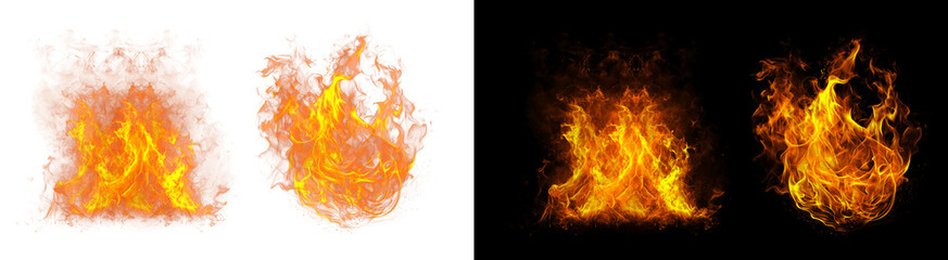 PNG image of Fiery flames dance against a dark backdrop showcasing intense heat and vibrant colors perfect for graphic design elements and dramatic visual effects projects on transparent background