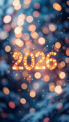 2026 made of glowing holiday lights with soft bokeh and dreamy festive watercolor winter ambiance