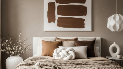 Cozy Modern Bedroom with Abstract Art and Neutral Decor
