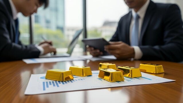 Businesswoman evaluates gold investments for financial growth and security