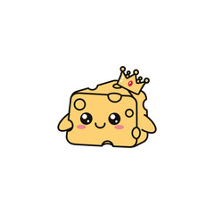 Cute cheese king with crown sitting illustration cartoon vector