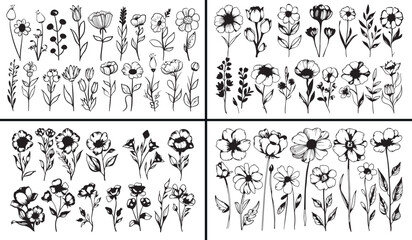 Garden botanical illustration, spring floral vector, natural leaf artwork, hand drawn plant design, minimalist garden pattern, botanical flower art, foliage decor set, aesthetic botanical collection, 