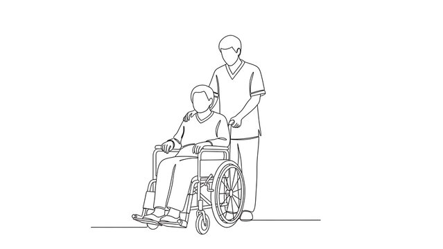 A compassionate caregiver assisting an elderly or disabled individual in a wheelchair, symbolizing support, mobility, and health care services.
