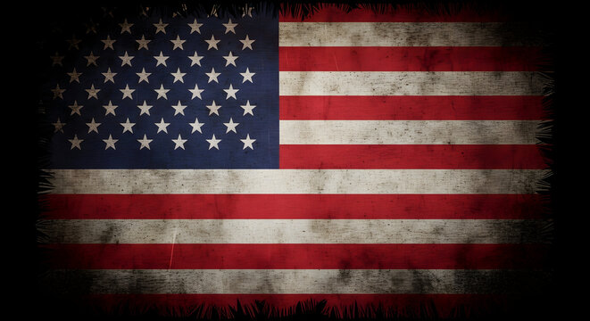 Distressed american flag, vintage texture, grunge style, patriotism symbol.