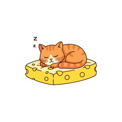Ginger cat sleeping on cheese slice happy new year 2026 illustration