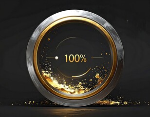 Metallic and Golden Circle Displaying 100 Percent with Glittering Particles